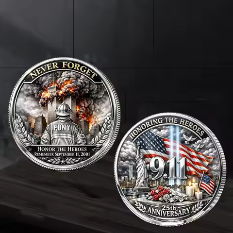 1pc Never Forget 9.11 Commemorative Coin 2D Printed Honoring The Heroes Challenge Coin 25th Annivers