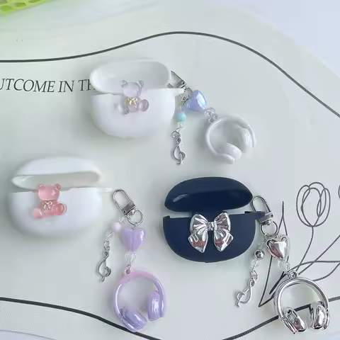 For Realme Buds T310 /BudsT300 / BudsT110 /BudsT100 Case Cute cartoon Silicone Earphone Case with Ke
