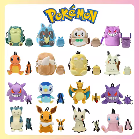 Pokemon Plush Backpack Gengar Mimikyu Eevee Snorlax Charmander Charizard Mew Rowlet Stuffed Toys Sho