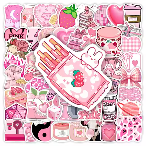 Lovely Pink Stuff Stickers DIY Toys Gift Waterproof Graffiti Decal for Scrapbook Junk Journals Lapto