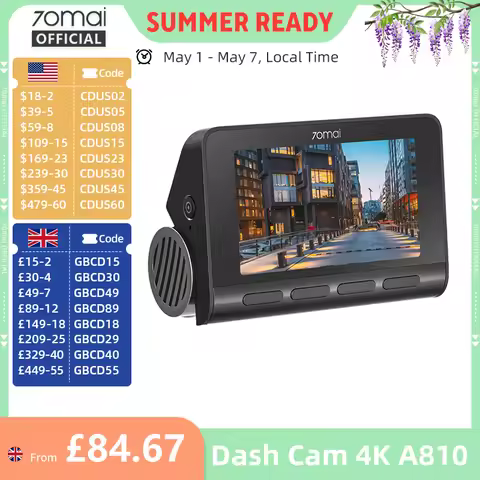 70mai 4K Dash Cam A810 HDR Built-in GPS ADAS 24H Parking 4G Compatible Car DVR 70mai A810