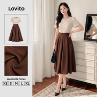 Lovito Elegant Dress Fabric Stitching Pleated Leisure Spring/summer Dress for Women L178ED2083 Lovit