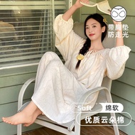 imported NEW MUJI Japan With Chest Pad Cloud Cotton Long Sleeve Nightgown Womens Spring And Autumn S