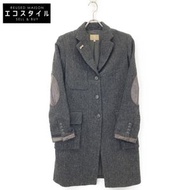 Nigel Cabourn黑色人字紋羊毛皮革肘部貼片外套，6碼