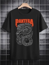 Fun Men's Fashion T-Shirt - Summer Casual Round Neck Black Animal Print Hine Washed Polyester - Idea