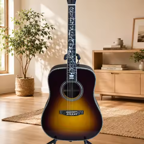 Sunset Gradient D45 Acoustic Guitar Ebony Fingerboard with Vase Design 6 Strings Professional Folk G