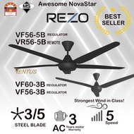 REZO VENTUS MY56 56”/ VF56 / VF60 / VR56 56”/60”  ceiling fan with Regulator / Remote Control kipas  siling Murah Hitam