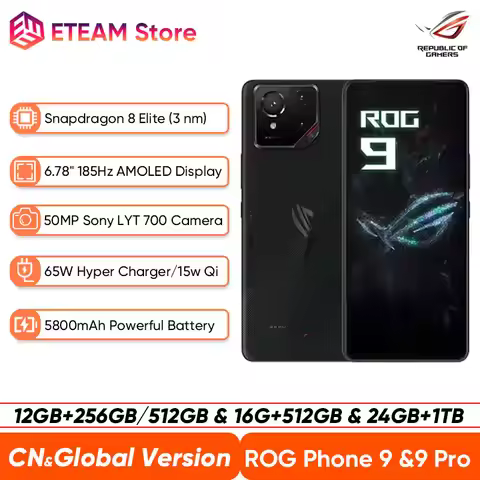 ROG Phone 9 & 9 Pro 5G Gaming Phone Snapdragon 8 Elite 6.78'' 185Hz E-Sports LTPO Display 50MP LYT 7