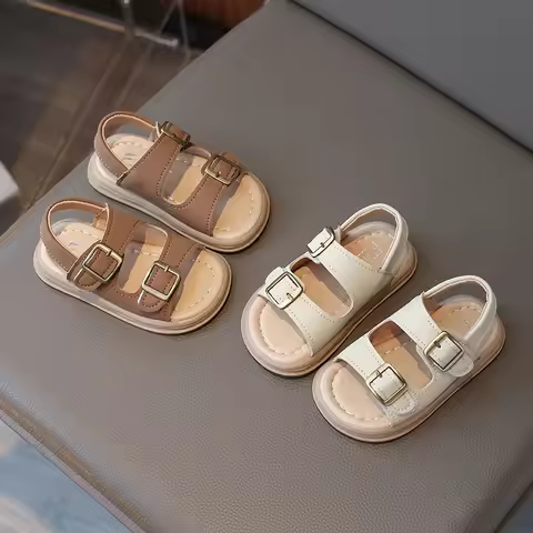 2024 Stylish Summer Baby Sandals for Boys Girls Non-Slip PU Leather Outdoor Walking Shoes Solid Todd