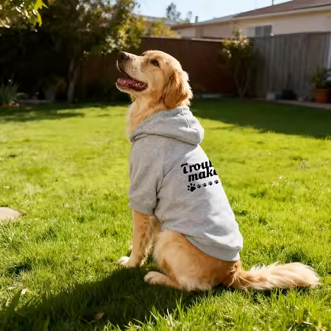 Trouble Maker Dog Hoodie Sweater - Black with White Paw Print & Logo, Warm Winter & Cool Fall/Spring