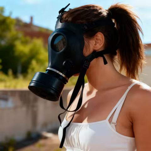 All-Inclusive Gas Breathing Mask Set Gas mask with filter canister Mens Latex Seal Cosplay Choking H