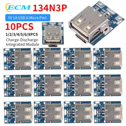 1-10PCS 134N3P 5V Boost Step Up Power Supply Module Lithium Battery Charging Protection Board Type-C