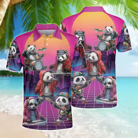 Cute Panda 3D Printed POLO Shirt Funny Animal Polo Shirts For Men Clothes Pandas Eat Bamboo Graphic 