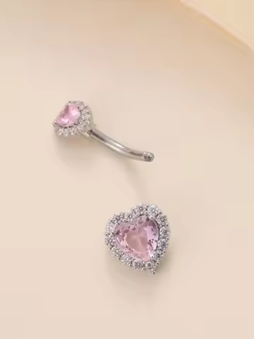Heart Shaped Pink Cubic Zirconia Navel Piercing Jewelry Stainless Steel