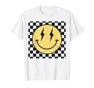 Retro Happy Face Shirt Checkered Pattern Smile Face Trendy T-Shirt
