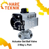 Ball Valve 3 Way Type L Port Actuator Set Double Acting Size 1 Inch