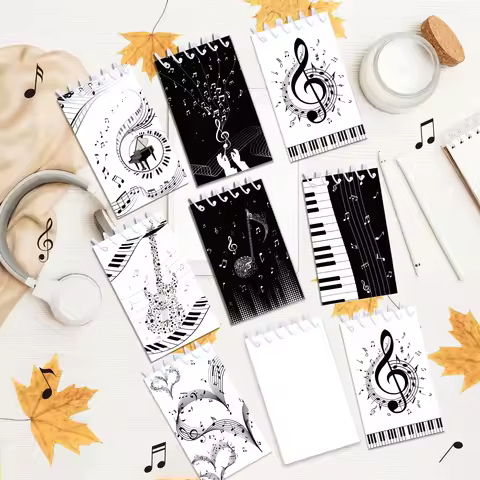 8Pcs Musical Notes Theme Portable Coil Notebook Piano Mini Notepad for Kids Birthday Party Favors Sc
