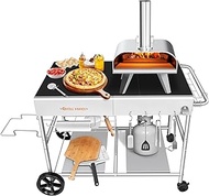 GRILL FORCE Pizza Oven Table, Movable Pizza Oven Stand, Pizza Oven Cart, Outdoor Grill Table Stand, Dinning Cart, Food Prep Work Cart, Fit for Ooni Koda,Karu,Fyra,Ninja Woodfire,Blackstone, 30071