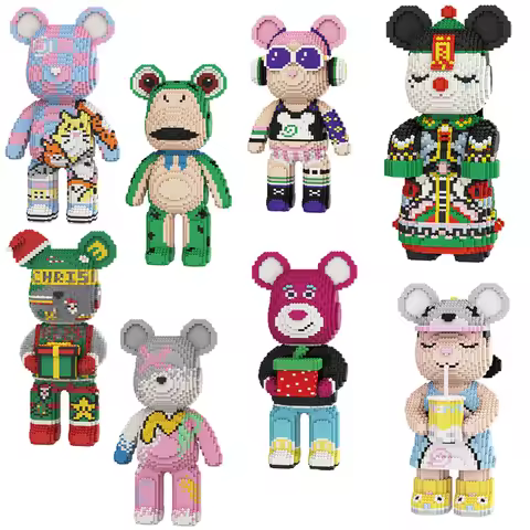 43cm Creative Bear Building Blocks Candy Fluid Art Bearbrick Assembled Model DIY Magic Bricks Toys f