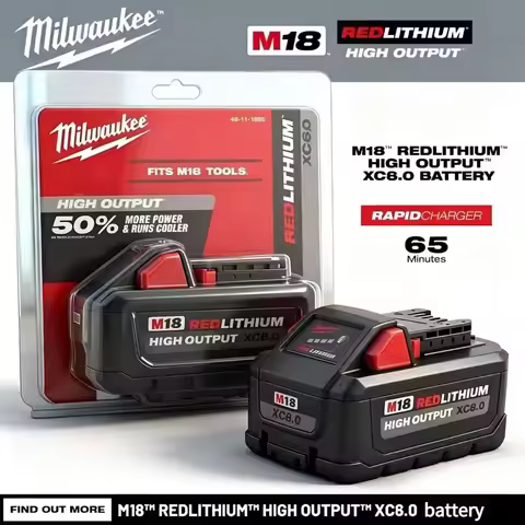 Milwaukee M18 18V XC8.0Ah Rechargeable Battery, Replacement Pack for M18B8 M18-B5 M18-B6 M18-HB8 M18