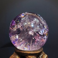 超稀有大彩虹光紫黃晶 水晶球 直徑64.2MM 大尺寸 粉紫稀有漸變色