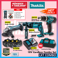 Makita 18V LXT Cordless Combo Set ( DHR165 Rotary Hammer / DHP453 Hammer Driver Drill / DGA402 Angle Grinder )