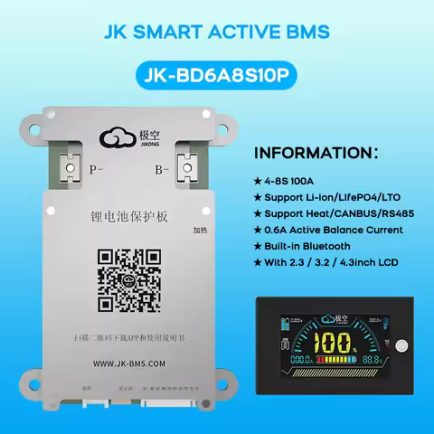 JK-BD6A8S10P Smart BMS 100Ah for 4S 5S 6S 7S 8S 12V 24V Battery WITH 0.6A ACTIVE BALANCE bms lifepo4