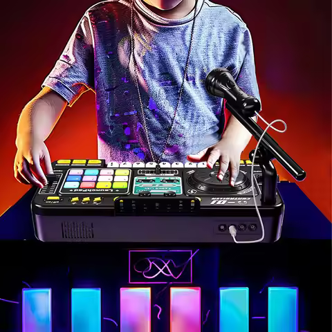 DJ Controller for Kids DJ Disc Player Electronic Keyboard BT DJ Mixer Table with Adjustable Micropho