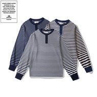 OKONKWO 300g heavy-duty long sleeved striped Henry collar T-shirt deck sea soul shirt Henry shirt TE