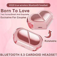 K520 Wireless Earbuds Stereo Earphones With Rotatable Love Heart Shaped Charging Case Low Latency He