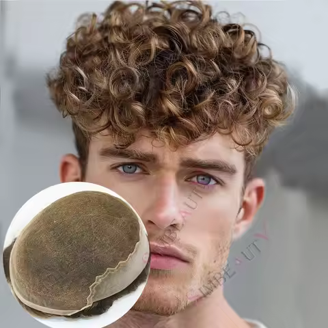 Light Brown Blond 20mm Curly Q6 Undetectable Lace&Pu 1b65 1b80 Gray Bleach Knots Prosthesis Natural 