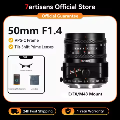 7artisans 50mm F1.4 Tilt-Shift Manual Lens Large Aperture APS-C Lens with 2-in-1 For Sony E ZVE10 FU