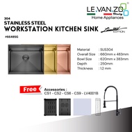 LEVANZO Kitchen Sink Nano Stainless Steel Workstation Series #6648SG