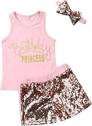 3 Style Baby Girl Gold Letter Print Sleeveless Vest +Gold Sequins Shorts Pants Outfit Set +Bowknot H