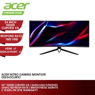 ACER Nitro ED343CURX Gaming Monitor - 34" UWQHD/1000R Curved VA/240Hz/300NITS/1ms(VRB)/2*3W SPR/DP/H
