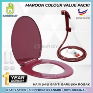 Maroon Toilet Seat Cover Hand Bidet Bathroom Bowl Penutup Mangkuk Tandas Spray Bilik Air Mandi Tandas Merah ichiban DIY