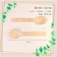 Disposable Wooden Fork - 2 in 1 Disposable Spoon Fork size 10.5 cm Disposable Birch Wood Spork Dispo