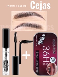 Duo Cera para cejas  gel para cejas planchado de cejas y jabon para cejas orgánicas 36 h saniye transparente cejas organizas jabón