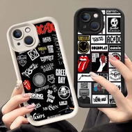 Q-8 Fashion Rock Band Black white Case for iPhone 15 14 Pro Max Plus