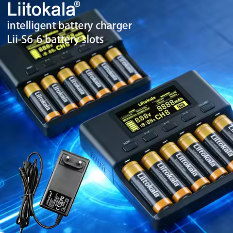 LiitoKala 18650 Battery charger Lii-S6 6-Slot Auto-Polarity Detect For 26650 21700 14500 10440 16340