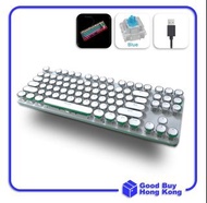 復古蒸汽龐克機械鍵盤 (白色, 青軸, 無數字鍵盤) Retro Steampunk Mechanical Keyboard (White, Blue Switch, Without Numpad)