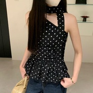 JARINYA เสื้อปาดไหล่ลายจุด ซิปข้าง