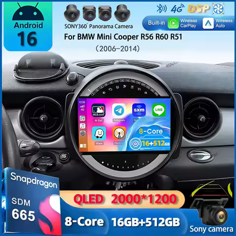 Android 16 Wireless Carplay Auto Car Radio For BMW Mini Cooper R56 R60 R51 2006-2014 Multimedia Vide
