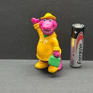 Vintage Lyons Group Barney Purple Dinosaur with Raincoat and Hat Figure Collection 2.5” Tall @ 1993 