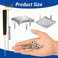 [Redpowderyan.] Four-Jaw Square Metal Studs 10 mm Silver Pyramid Studs for Clothing 1300PCS Spike St