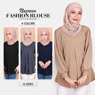 KM Muslimah Plus Size Front Slit Puff Long Sleeves Blouse Baju Women Size Besar [B35370] [B35371]