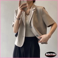 blazer for women korean style crop top plus size office formal short sleeve cardigan plain jacket SY