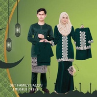 [emerald green] Set Family Raya Sedondon Balqis Lace Kurung Moden Ibu Anak Teluk Belanga Baju Melayu Pesak Ayah Anak