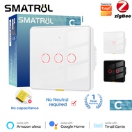 SMATRUL  Smart Switch Tuya ZigBee No Neutral Wire No Capacitor Needed Smart Life 1/2/3 gang Works wi