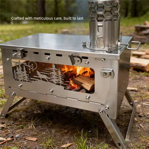 Outdoor Camping Titanium Alloy Diesel Stove Tent Stove Heating Stove Easy to Fold with Firewood Stov